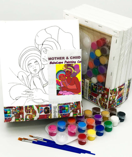 Mothers Day - Mother and Child DIY Painting Kit - 6 pc Canvas pack -  8 x 10 inches Predrawn Canvas - 24 paint pots