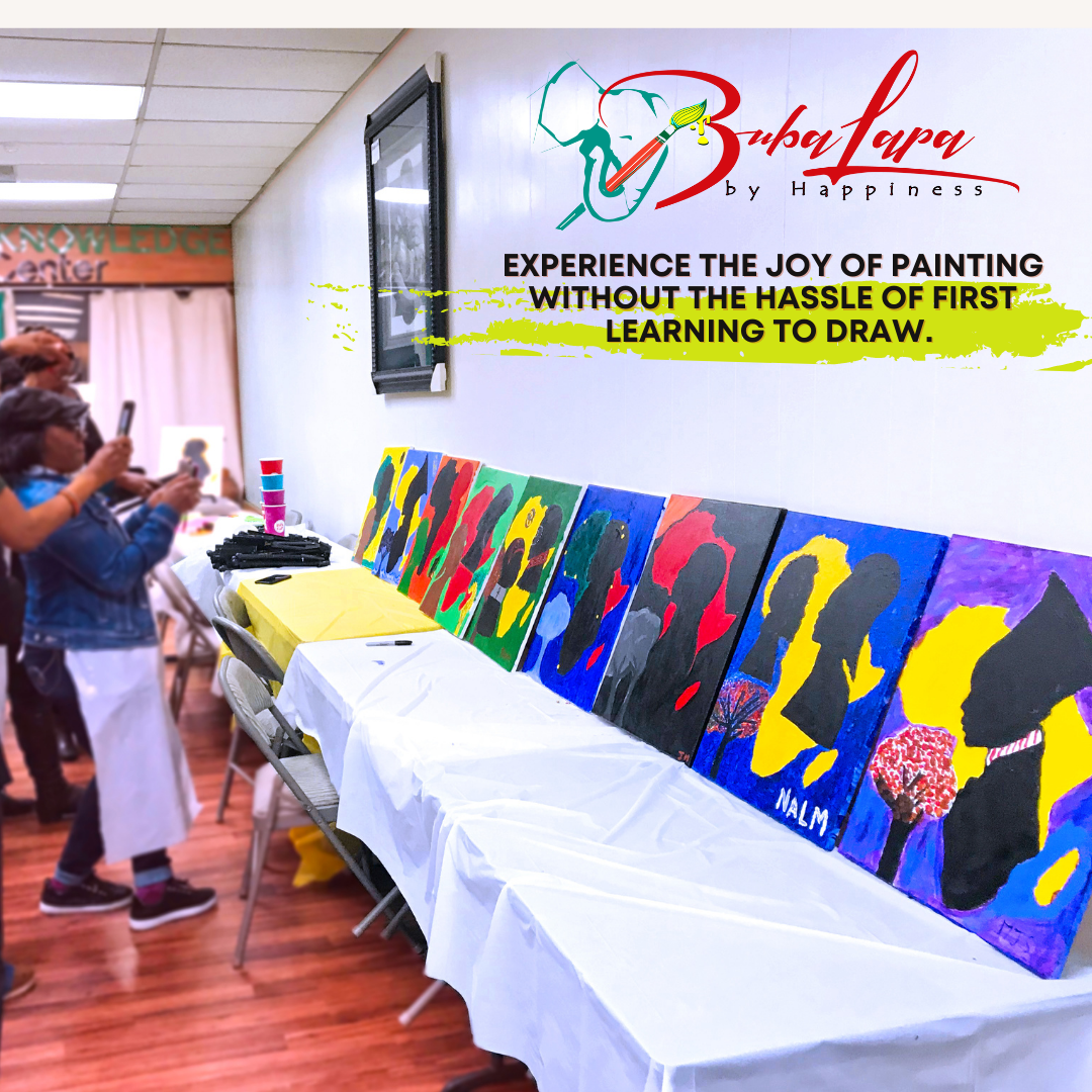Afro Queens with Braids Sip and Paint Pre Drawn DIY Stretched Canvas