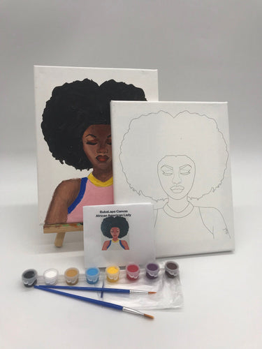 African American Girl Canvas - Afro Predrawn canvas - Paint and Sip Art Canvas