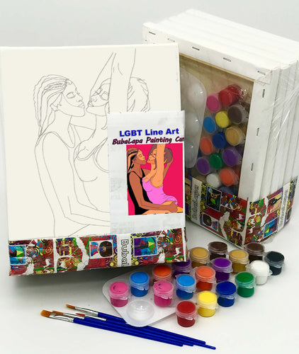 Pride LGBT DIY Painting Kit - Adult Sip and Paint 6 pc Canvas pack -  8 x 10 inches Predrawn Canvas - 24 paint pots, 6 brushes, palette with instruction