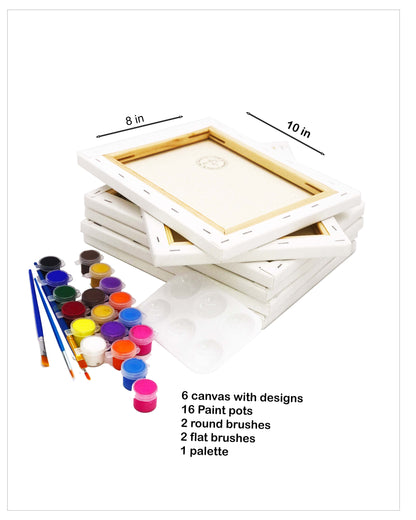 Pride LGBT DIY Painting Kit - Adult Sip and Paint 6 pc Canvas pack -  8 x 10 inches Predrawn Canvas - 24 paint pots, 6 brushes, palette with instruction