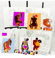 Erotic Couple DIY Painting Kit - 6 pc Canvas pack -  8 x 10 inches Predrawn Canvas - 24 paint pots, 6 brushes, palette with instruction