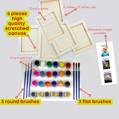 Erotic Couple DIY Painting Kit - 6 pc Canvas pack -  8 x 10 inches Predrawn Canvas - 24 paint pots, 6 brushes, palette with instruction