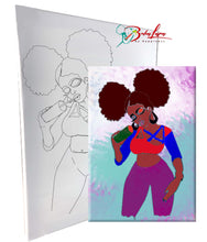 Afro Puffs Lady Standing with hands down - Predrawn Canvas