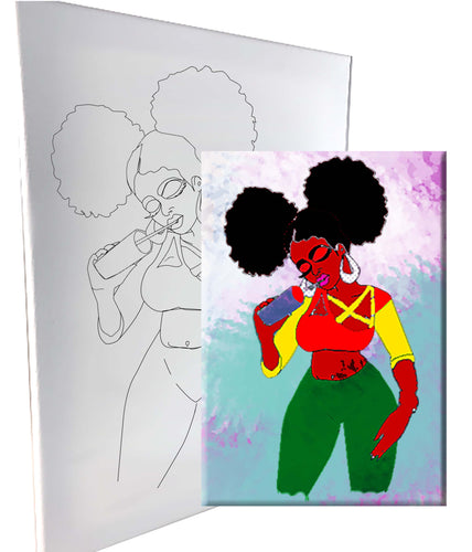 Afro Puffs Lady Standing with hands down - Predrawn Canvas