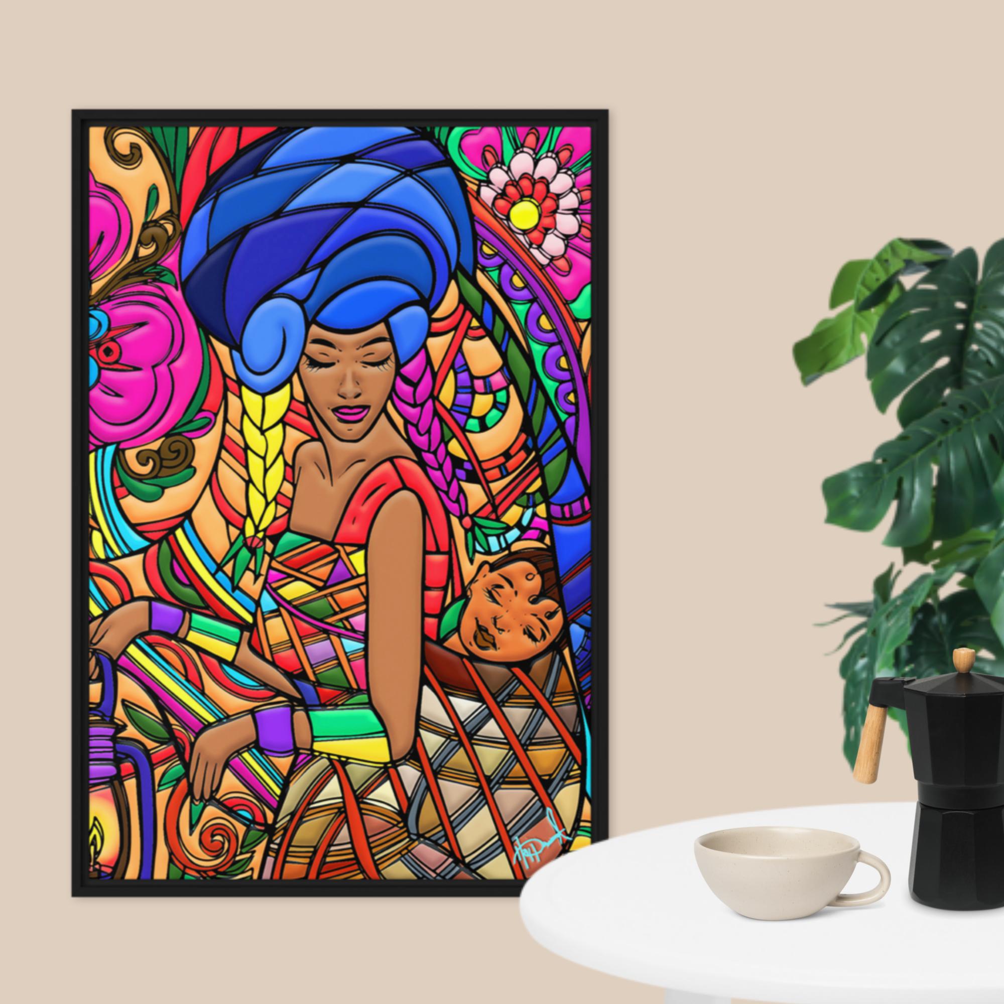 Mama Africa lullaby Art Print in Framed canvas