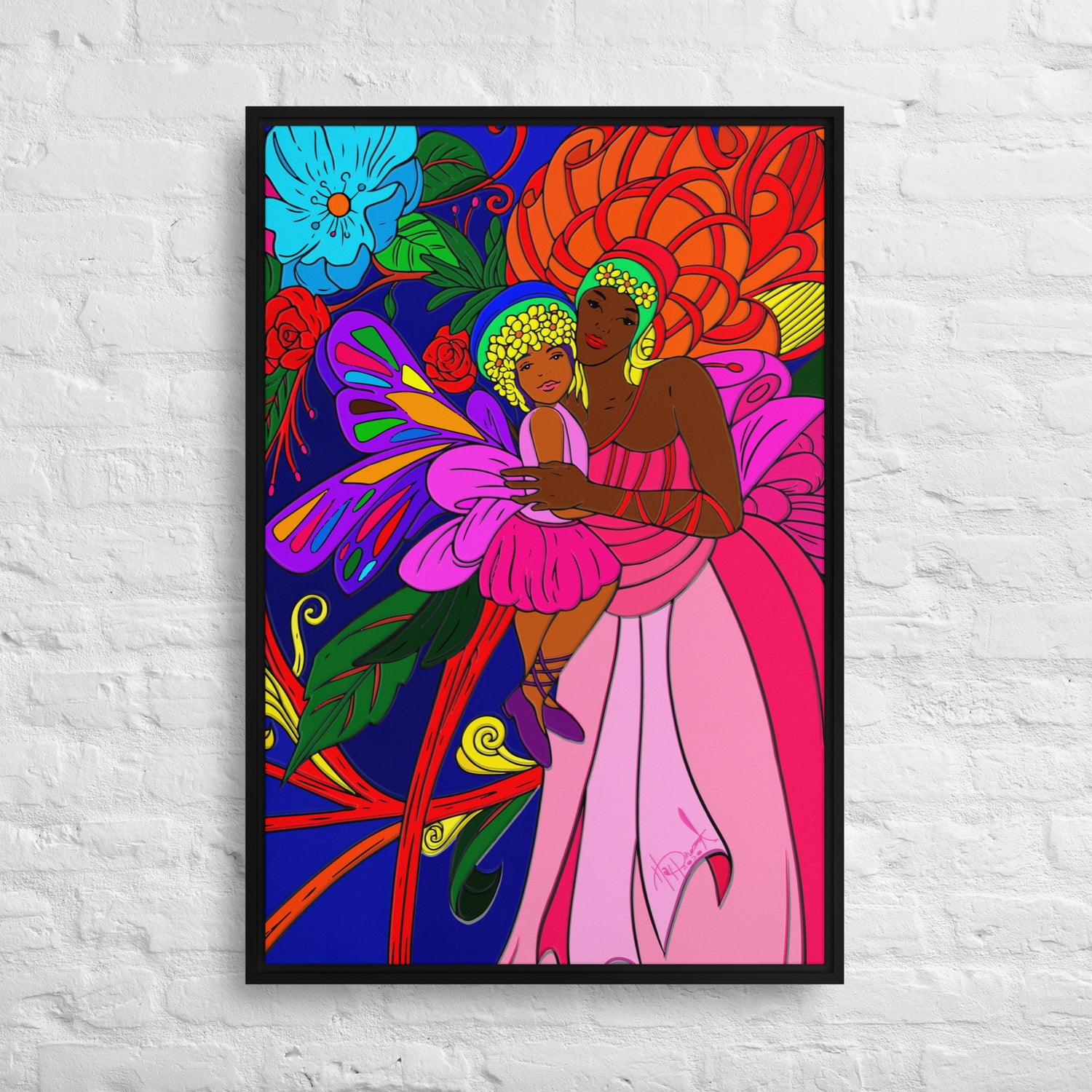 Mama Baby Black Butterfly Framed canvas