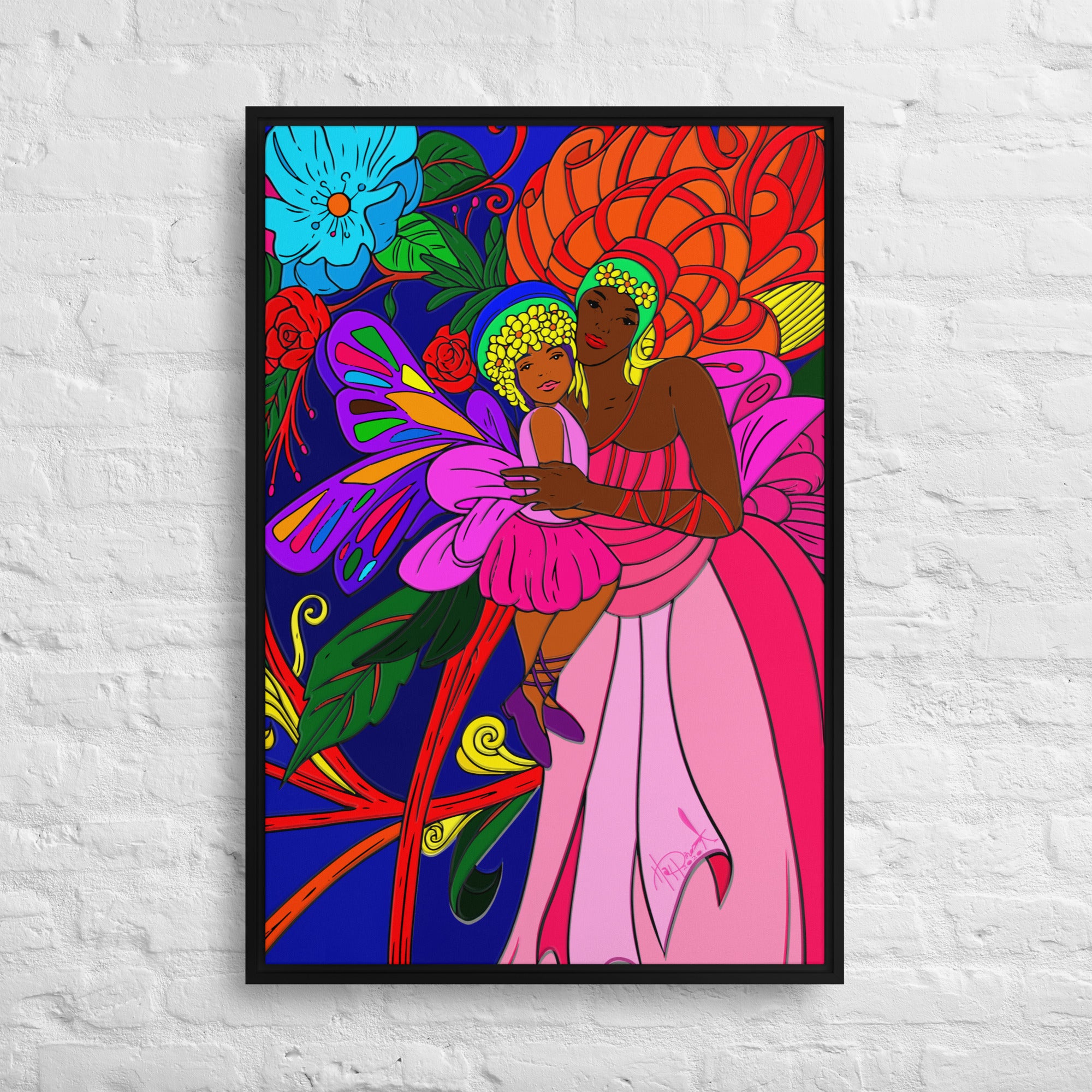 Mama Baby Black Butterfly Framed canvas