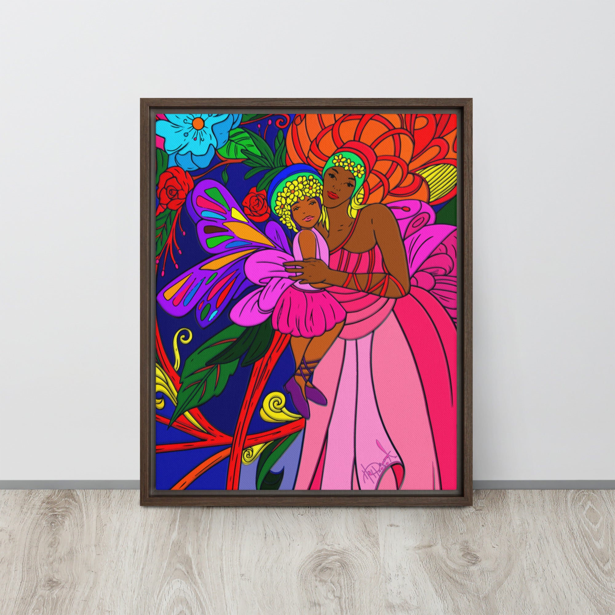 Mama Baby Black Butterfly Framed canvas