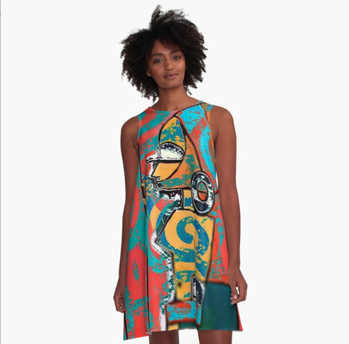 African Art Sculpture Yeye A Line Dress