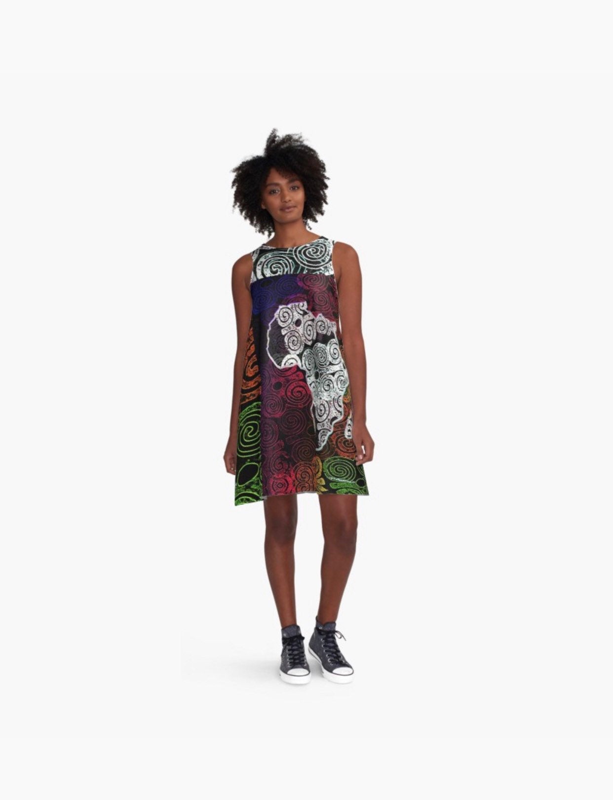 Africa Map Adorned - white shoulder details -  A-Line Dress