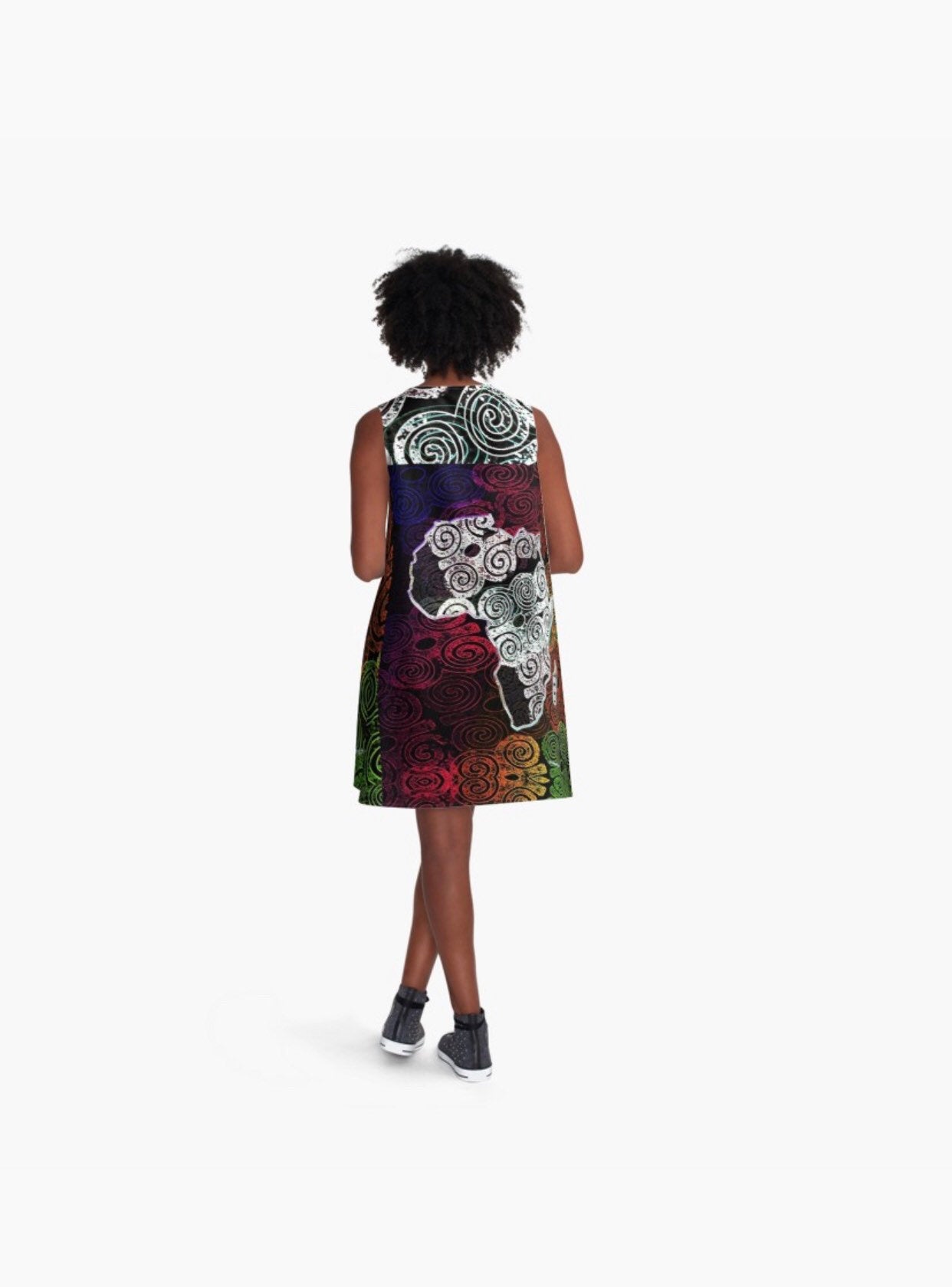 Africa Map Adorned - white shoulder details -  A-Line Dress