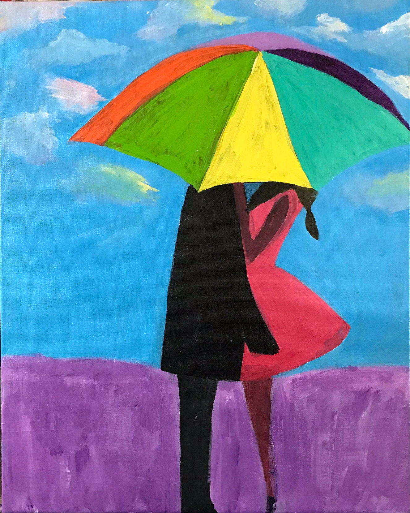 Lovers Under Umbrella DIY Sip and Paint Canvas - Valentine Paint Party