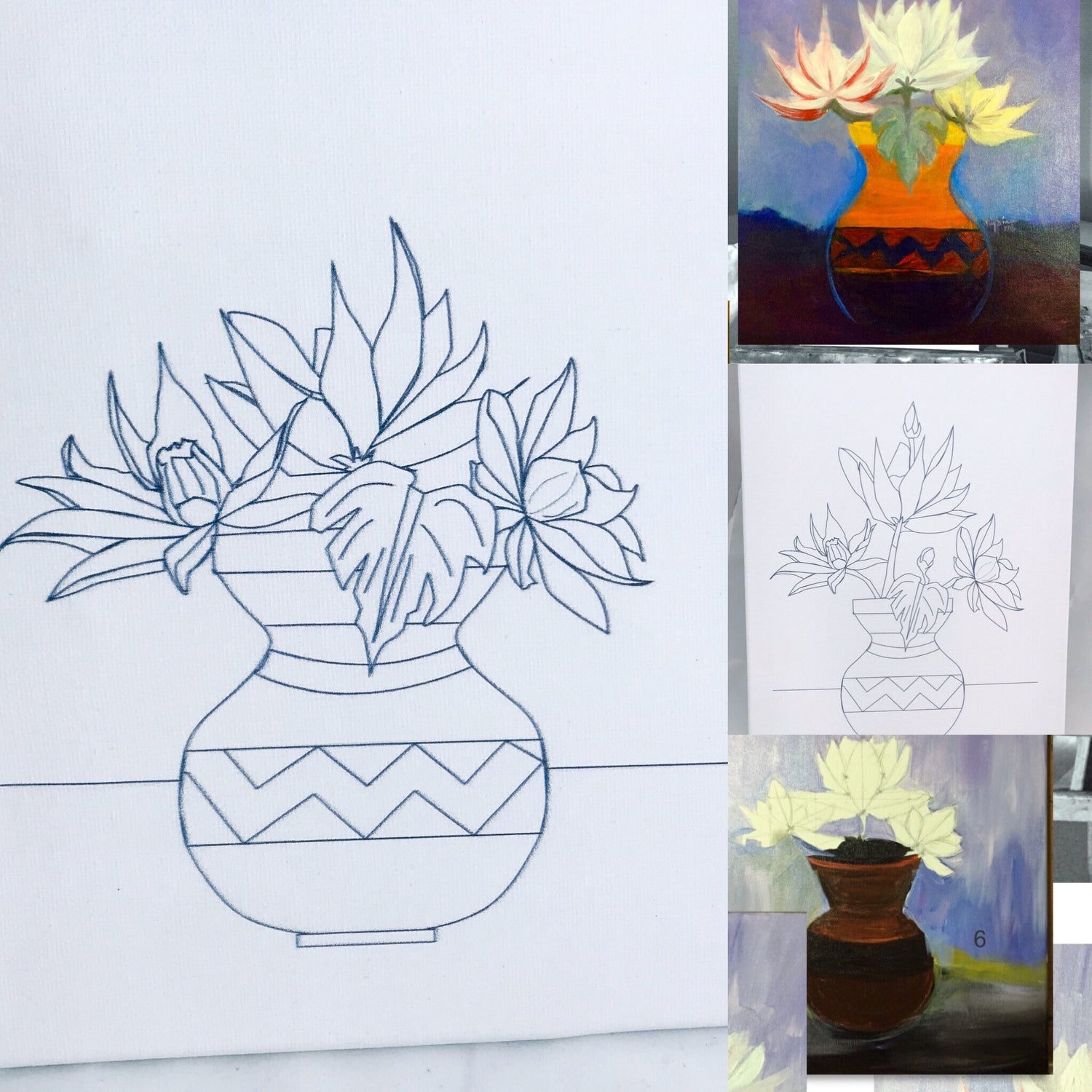 Lilies in African Vase - BubaLapa Predrawn Painting Canvas - Easy to paint