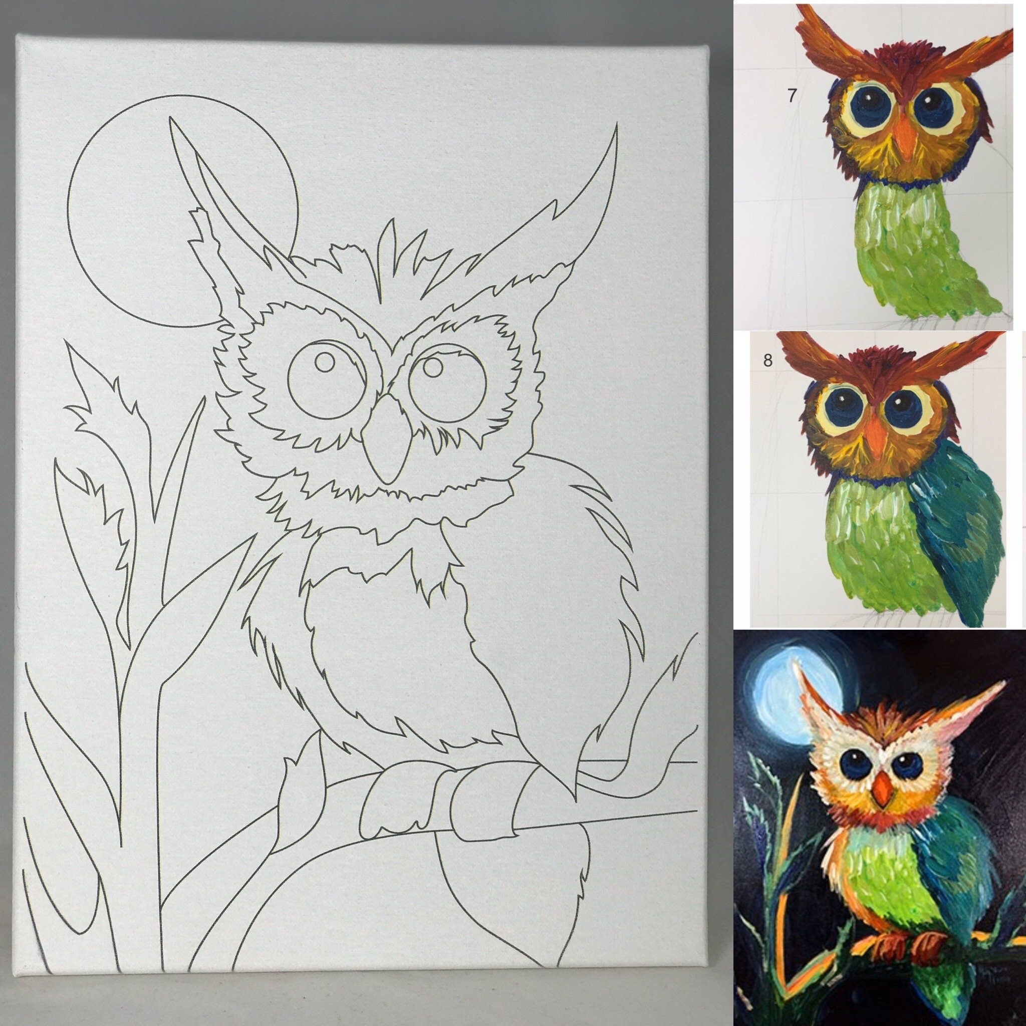 NIght Owl DIY Ready to Paint Canvas - BubaLapa Predrawn