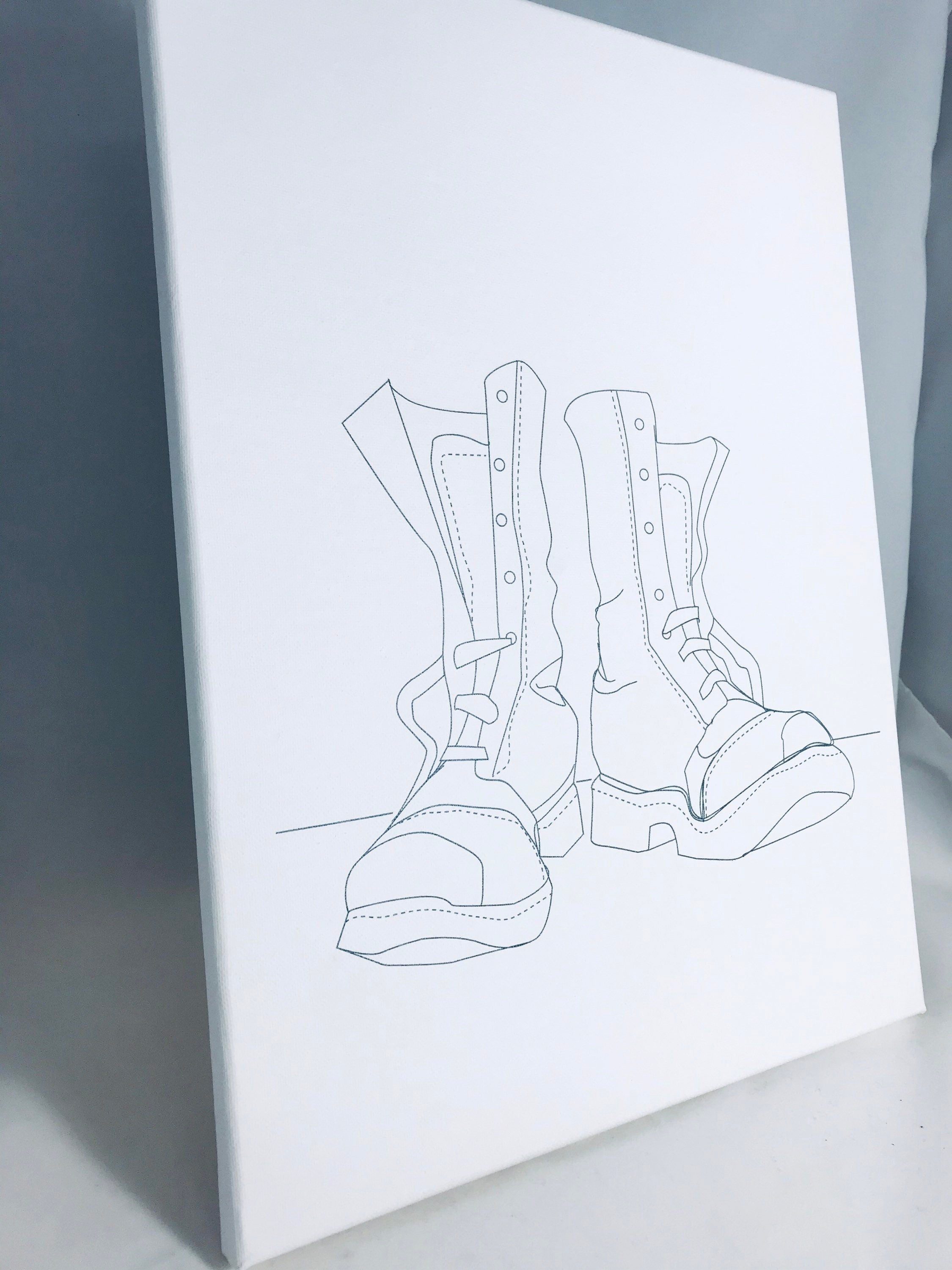 Combat Boots Drawing on Canvas - Predrawn Canvas