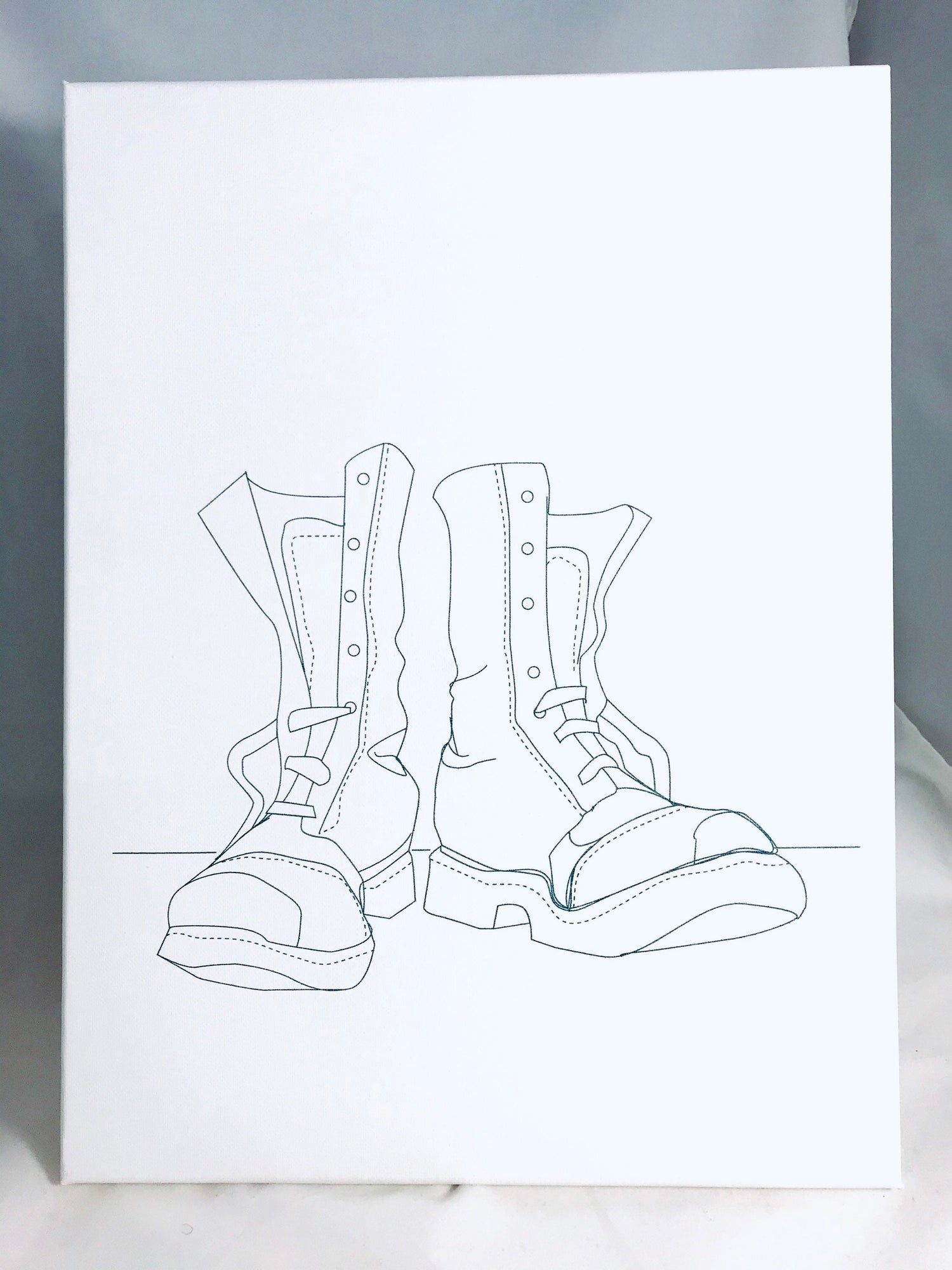 Combat Boots Drawing on Canvas - Predrawn Canvas