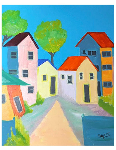 Sweet Homes Street Landscape Drawing - DIY Ready to Paint Canvas - Predrawn Canvas