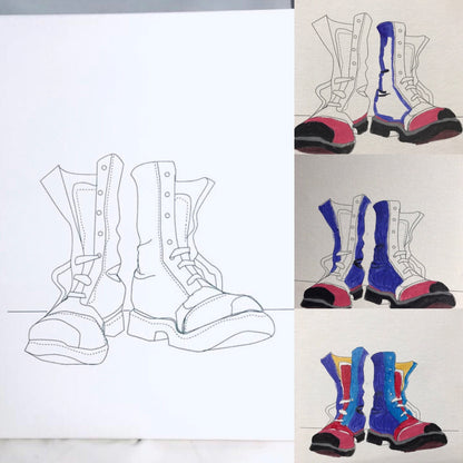 Combat Boots Drawing on Canvas - Predrawn Canvas