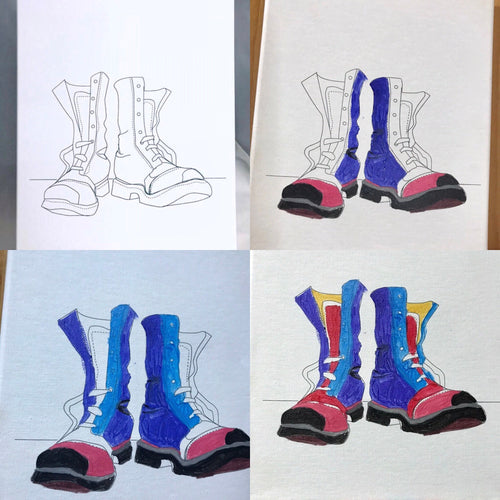 Combat Boots Drawing on Canvas - Predrawn Canvas