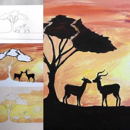 Painting Party canvas - Two Antelopes Under a Tree - Silhouette Painting