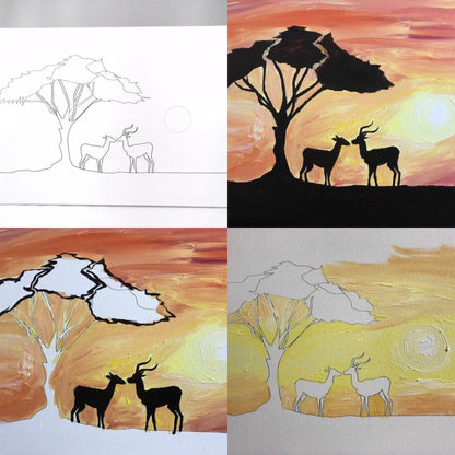 Painting Party canvas - Two Antelopes Under a Tree - Silhouette Painting