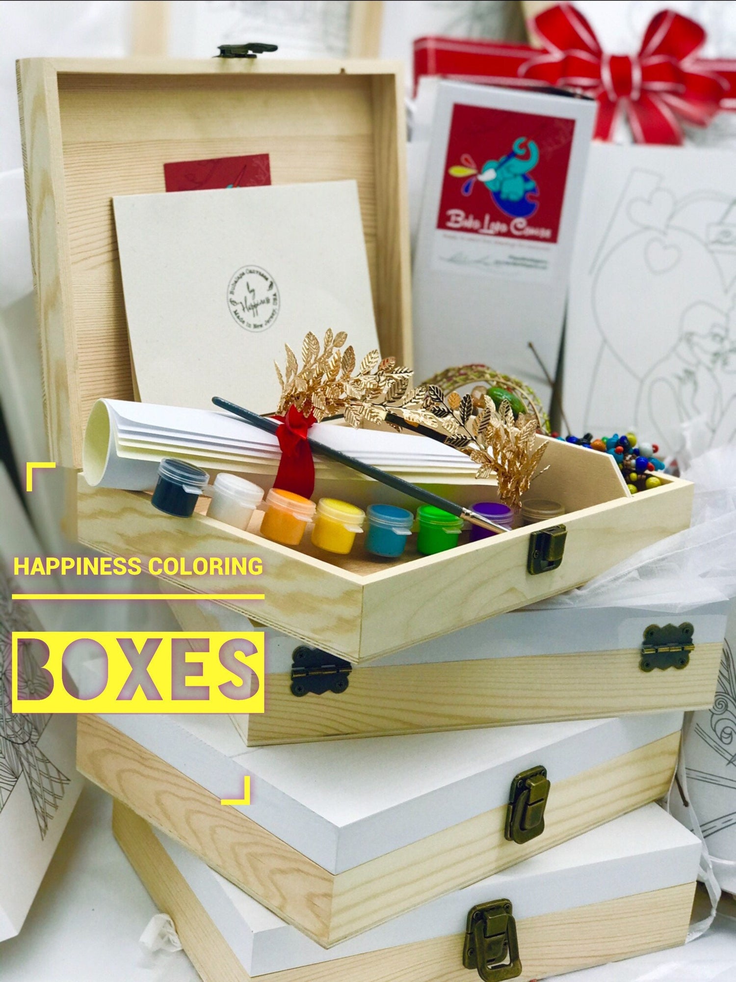 Plain White Happiness Coloring Boxes - DIY Box