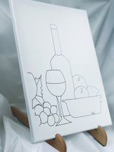 Couples Wine Fruit Flowers and Grape Canvases - 2 canvases - Left  and right Pair - Predrawn Coloring canvas