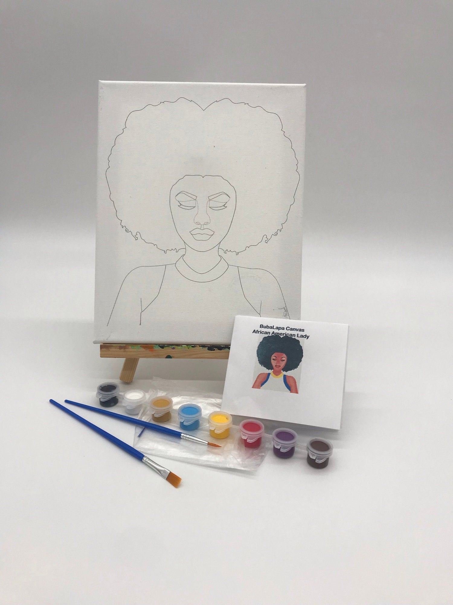 African American Girl Canvas - Afro Predrawn canvas - Paint and Sip Art Canvas