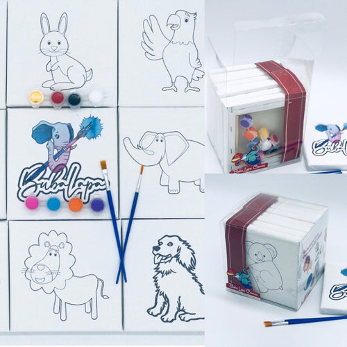 8 Pack Cartoon Animals - BubaLapa Kids Painting Canvas - Kids Party - Bulk Canvas in Vinyl Box