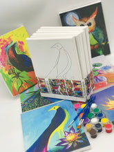 Birds and Flowers DIY Painting Kit - 6 Canvas pack - 24 paint pots -6 brushes, palette with instruction - 8 x 10 inches Predrawn Canvas