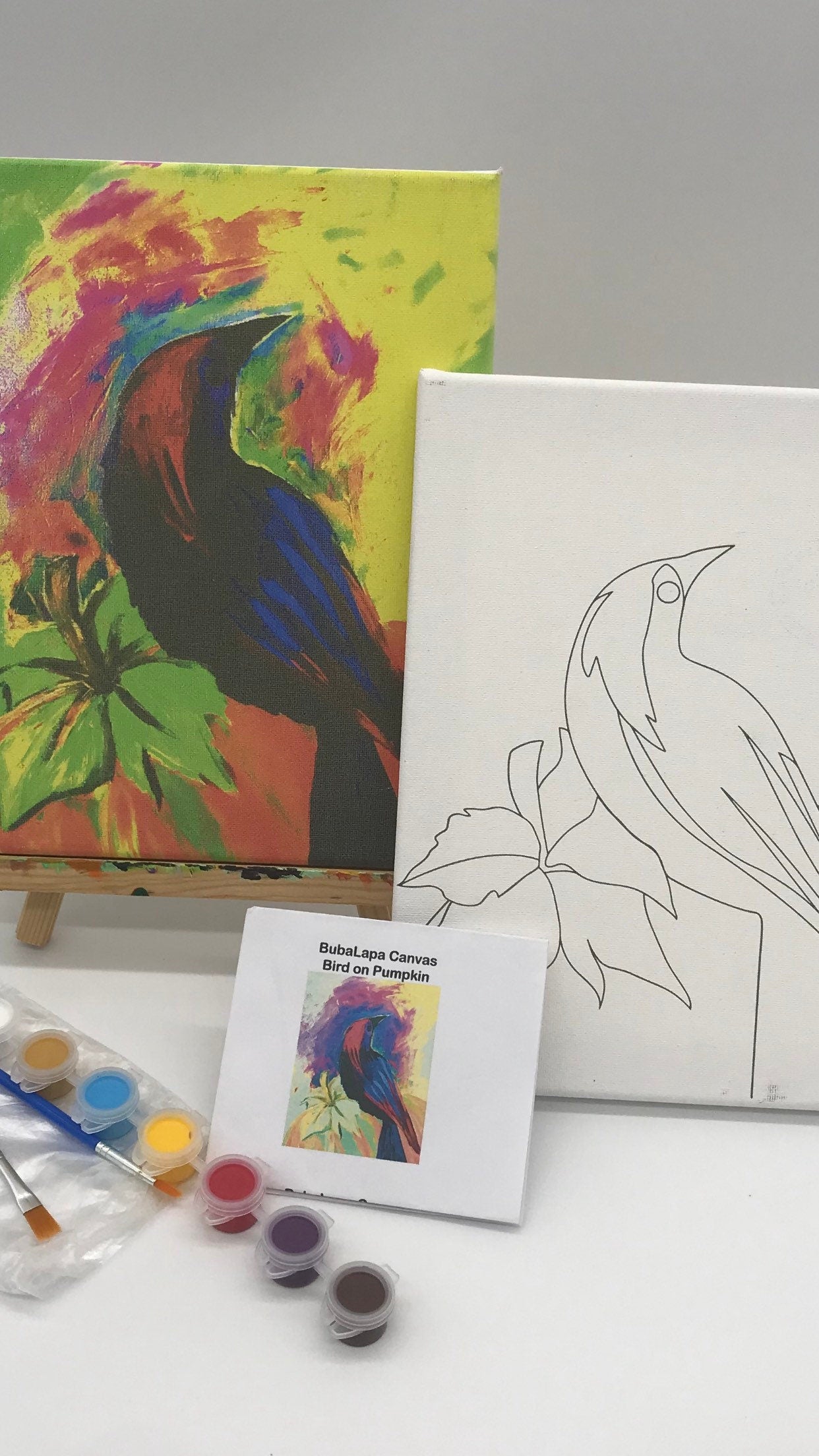 Bird on Pumpkin DIY Ready to Paint Canvas - BubaLapa Predrawn