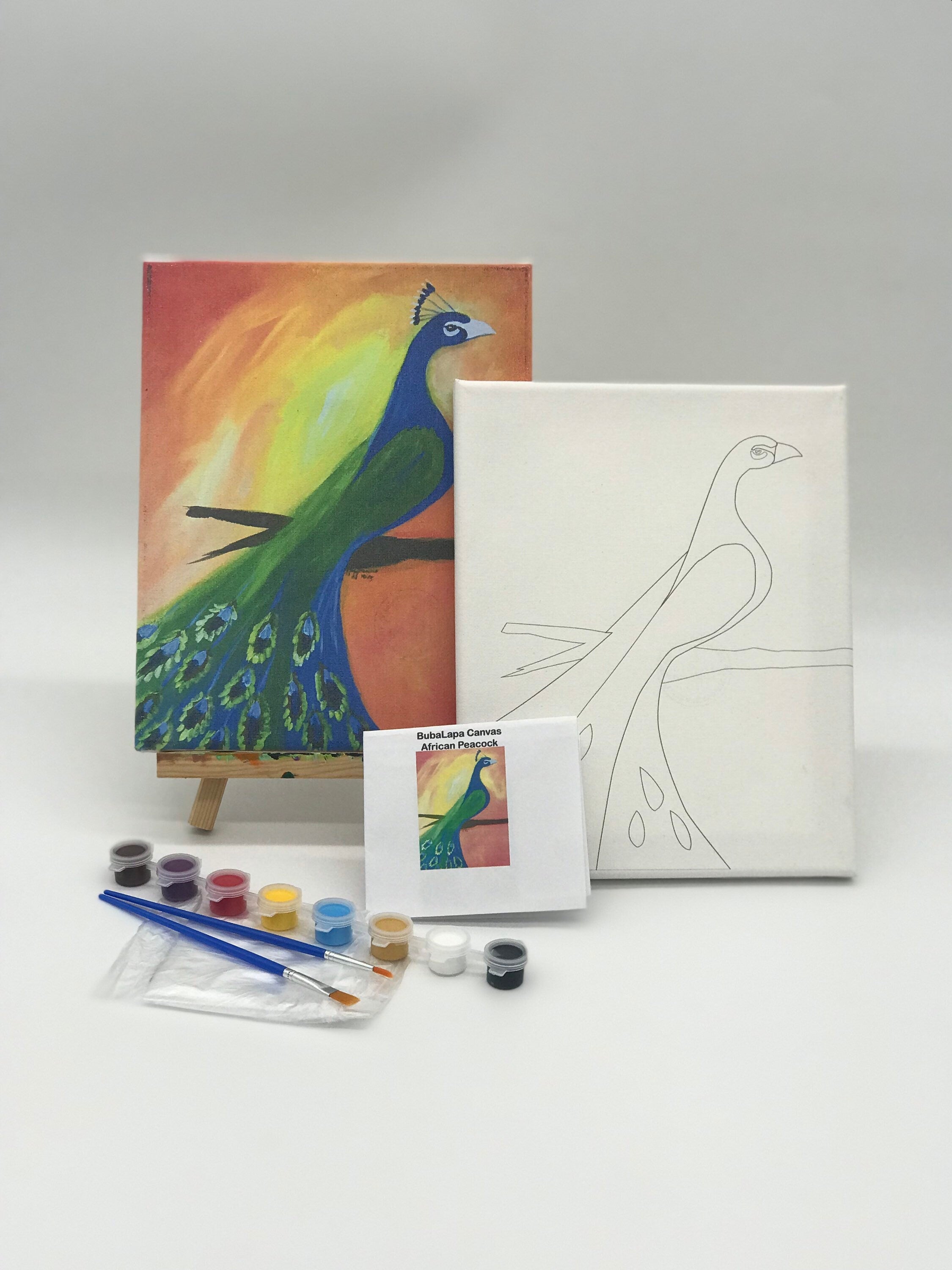 African Peacock - BubaLapa DIY Predrawn Canvas  - Paint Party Canvas