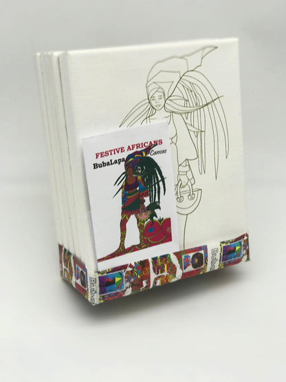 Festive African Women Painting Kit - 6 pc pack -  8 x 10 inches Predrawn Canvas - 18 paint pots, 3 brushes, palette with instruction