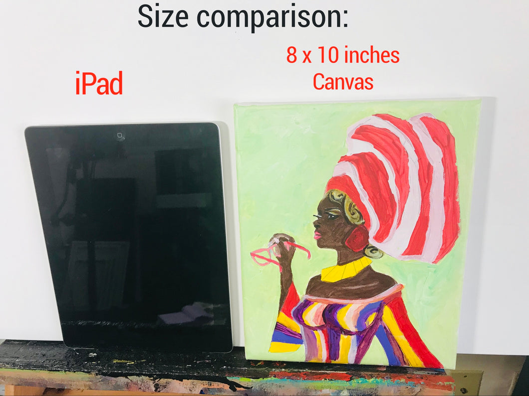 Canvas Painting, Afro Queen 2, 8x10 Pre Drawn Stretched Cotton Canvas, DIY Adult Sip and Paint Party Favor, BLM Party, Pre Drawn Canvas for Painting