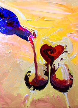 Wine and Love - Valentine Love Pouring Over Two Glasses - DIY Painting canvas